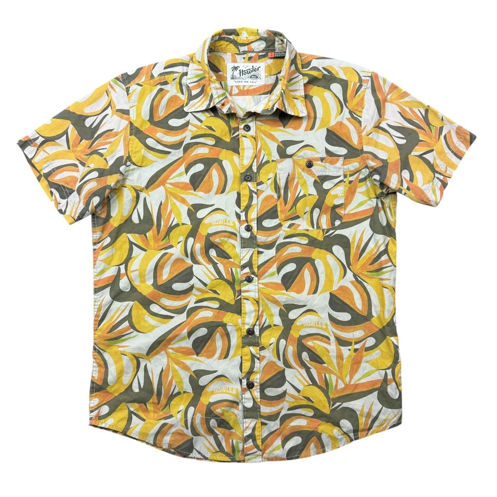 Howler Bros Mansfield Shirt Men Small Monstera Mash Button Up Short Sleeve